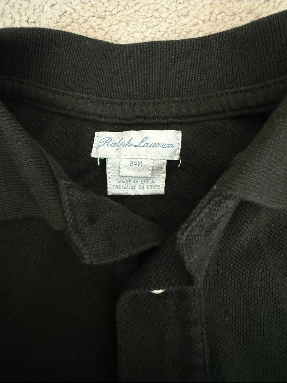 Size 24m Ralph Lauren Kids Black Long Sleeve Polo with Red Logo and Number 3